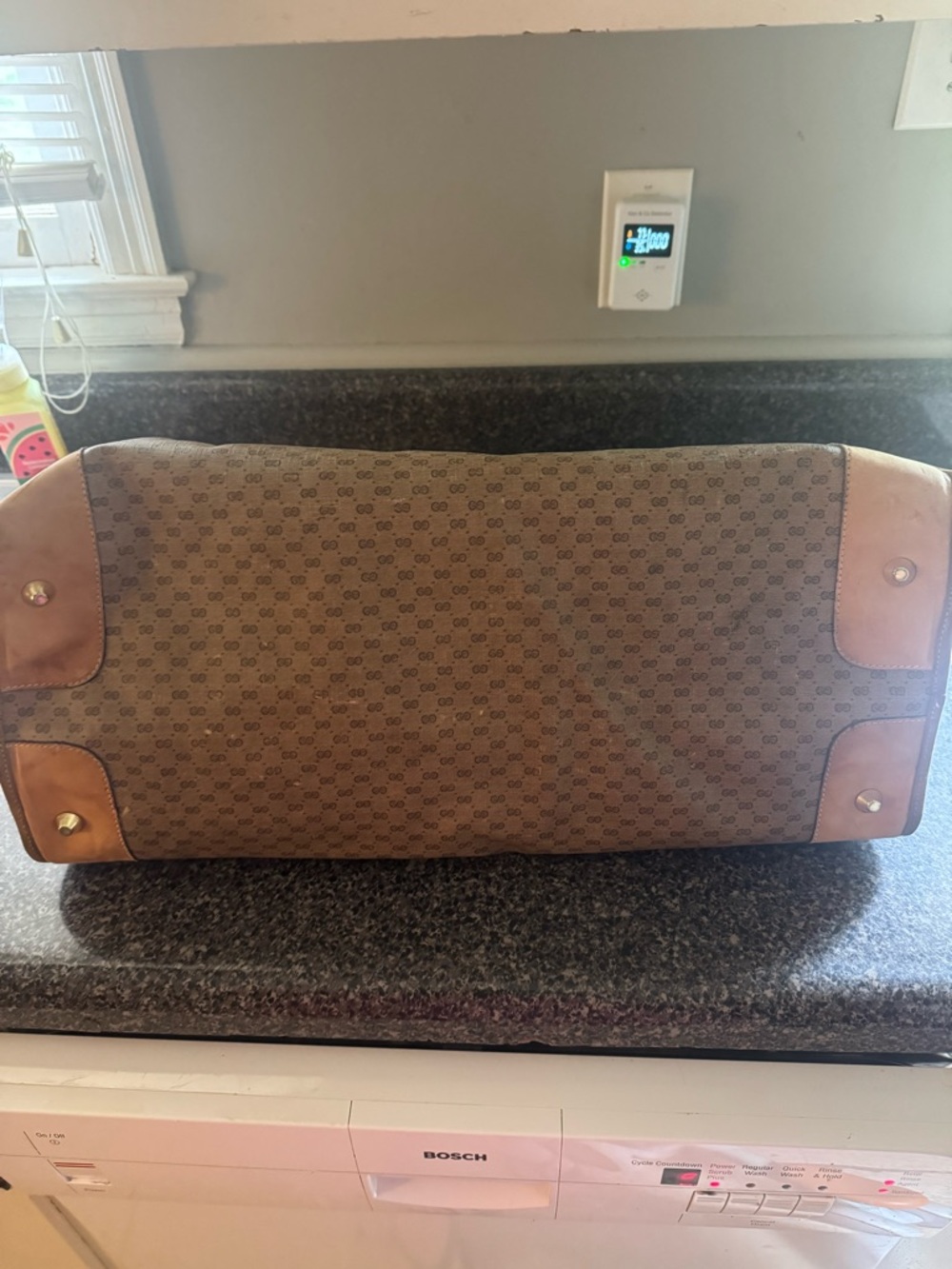VTG Gucci Brown Monogram Travel Tote with Tan Leather Trim - Picture 8 of 16